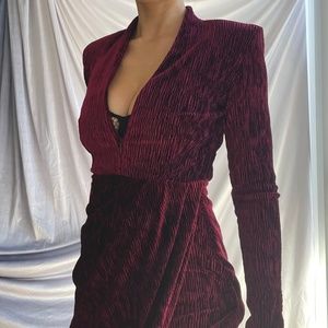 Amanda Uprichard Dark Maroon Velvet Long Sleeve Midi Dress, Womens Size Small